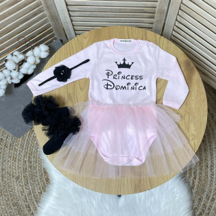 Боді іменний дівчинці з фатином "Princess" рожевий