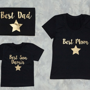 Набір сімейних футболок "Best Mom, Best Dad, Best Son" із зіркою Набір сімейних футболок "Best Mom, Best Dad, Best Son" із зіркою